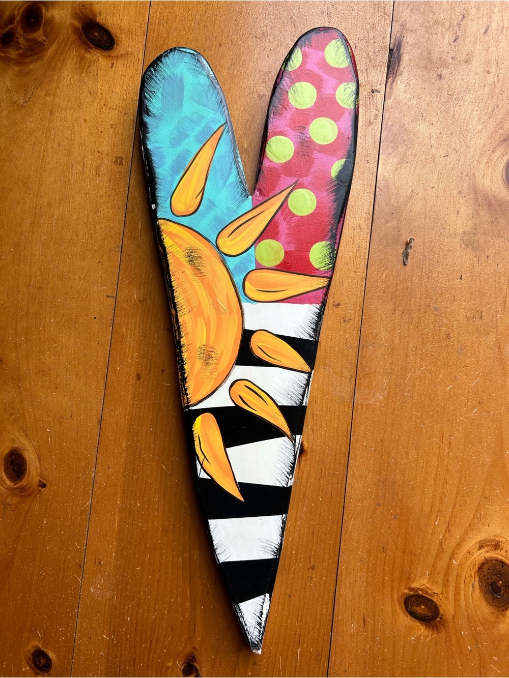 Hand-Painted Wooden Heart ❤️Wall Art - Bright Sunburst Colors